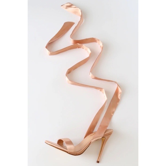 Lulu’s Gold Satin Lace Up High Heel Sandals - Picture 4 of 11